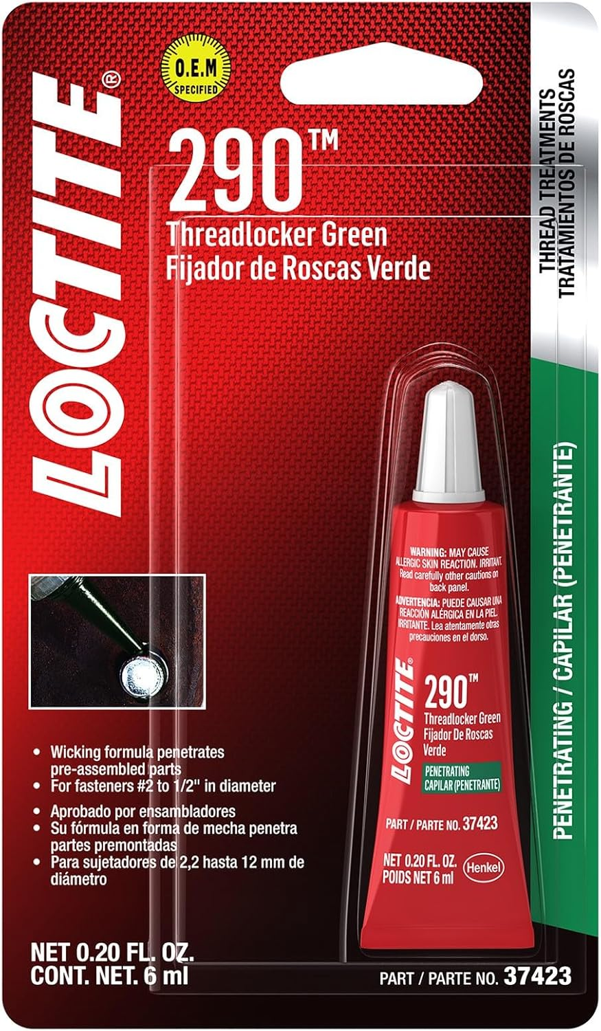 LOCTITE 290 Threadlocker for Automotive Pre-Assembled Fasteners: Medium-Strength, Anaerobic, Works on All Metals, for Porosity Sealing, Military Grade | Green, 6 Ml Tube