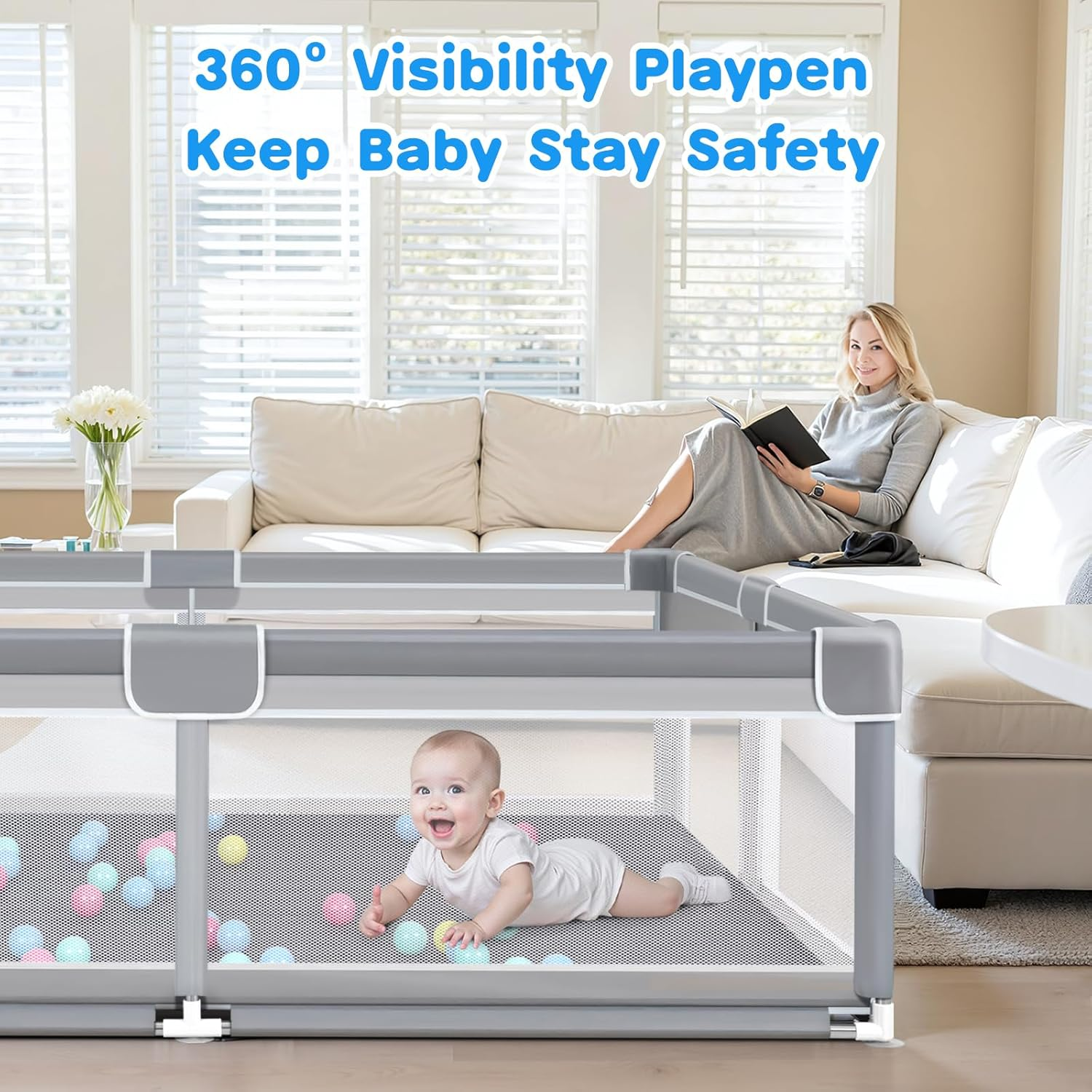 Extra Large Baby Playpen, Mankami 200 * 180Cm Baby Play Pen Yard for Babies and Toddlers Safety Baby Fence with Breathable Mesh Indoor & Outdoor Kids Activity Play Center image number 2