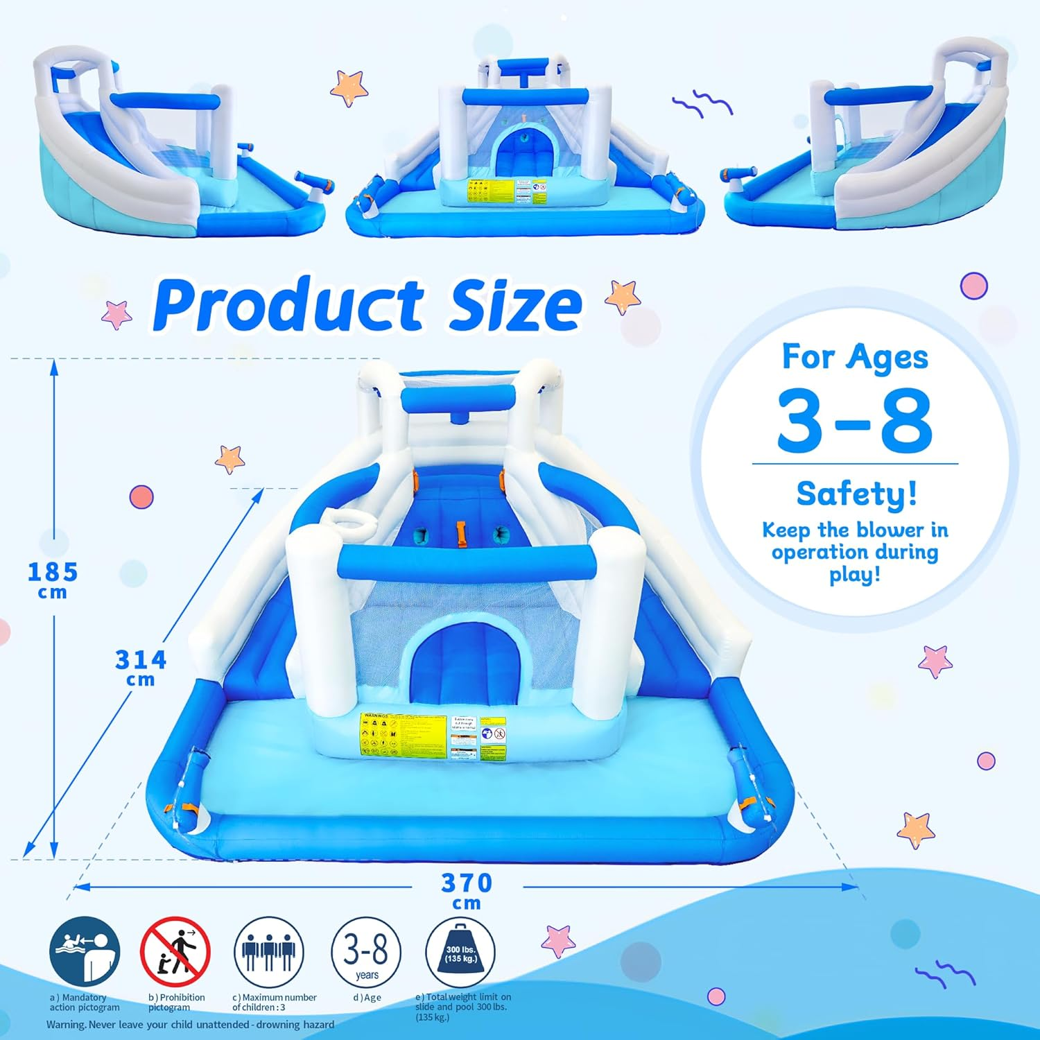 Inflatable Water Park with Blow up Water Slides, Trampoline, Basketball Hoop and 2 Water Cannons Outdoor Kids Water Slide for Garden and Party Use image number 5