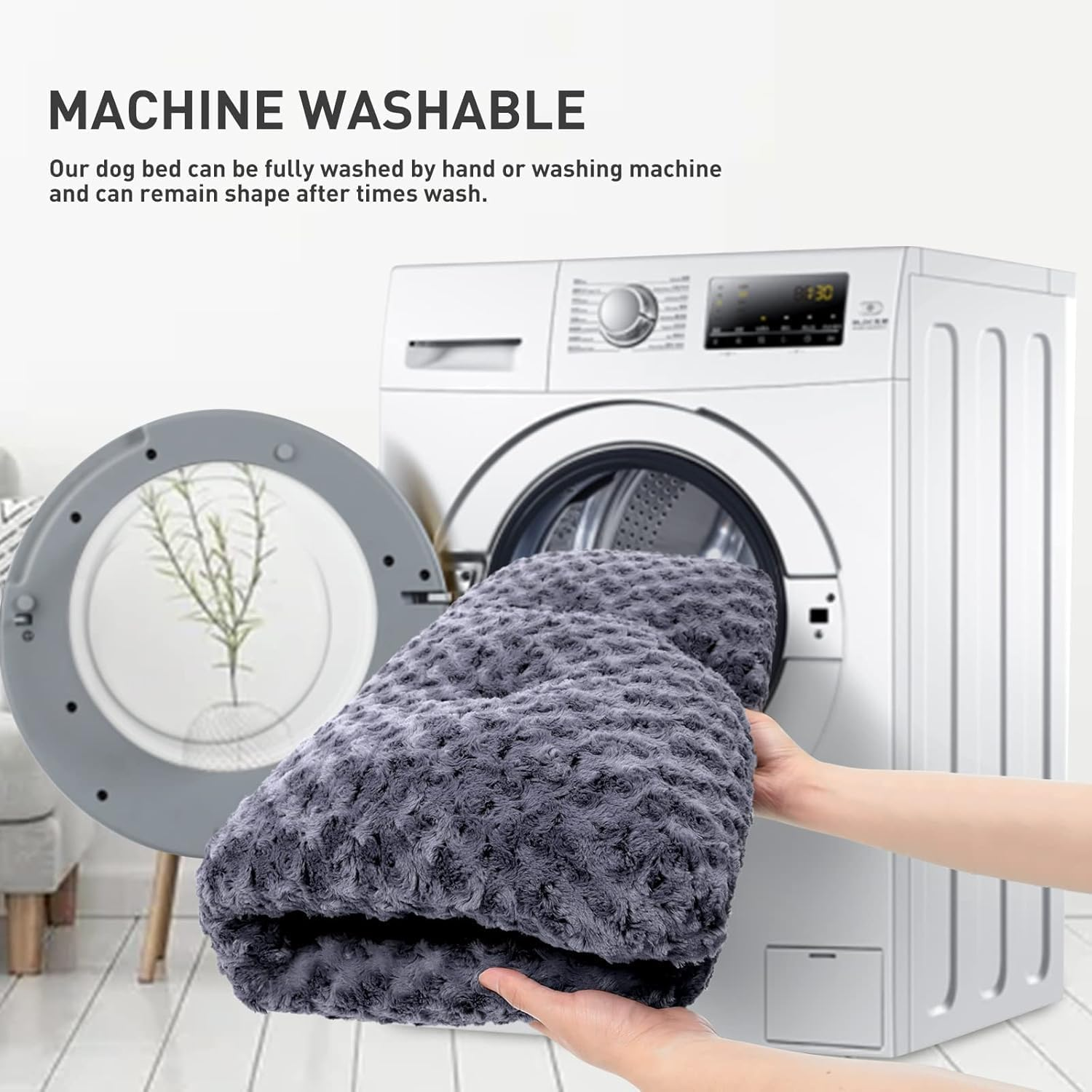 Washable Dog Bed, Dog Crate Mat Comfy Fluffy Kennel Pad Anti-Slip for Dogs, Soft Orthopedic Pad for Kennels for Dogs, Grey (90 * 60 * 8Cm) image number 1