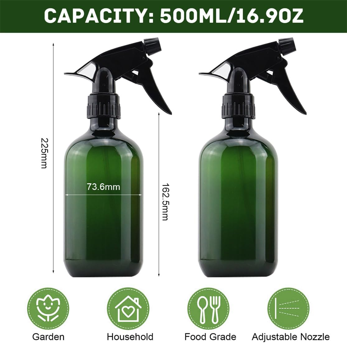 ILSSLI Plastic Spray Bottles 17OZ Empty Spray Bottle 2PCS Refillable Water Squirt Bottles Leakproof Water Spray Bottles for Cleaning Solution Alcohol Gardening Plants and Hairdressing image number 5