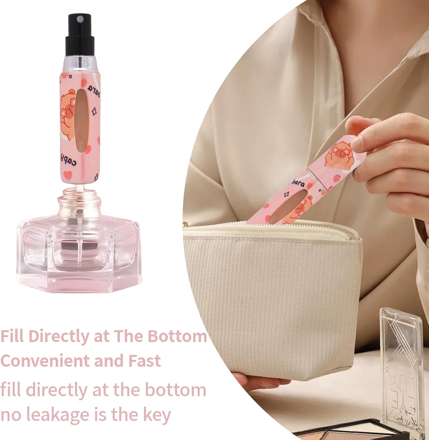 BRITIVIVE 5 Ml Perfume Atomiser, Pack of 4, Travel Perfume Bottle, Capybara Mini Perfume Bottle, Refillable, Travel Perfume Atomiser for Air Travel, Holiday, Camping, Business image number 5