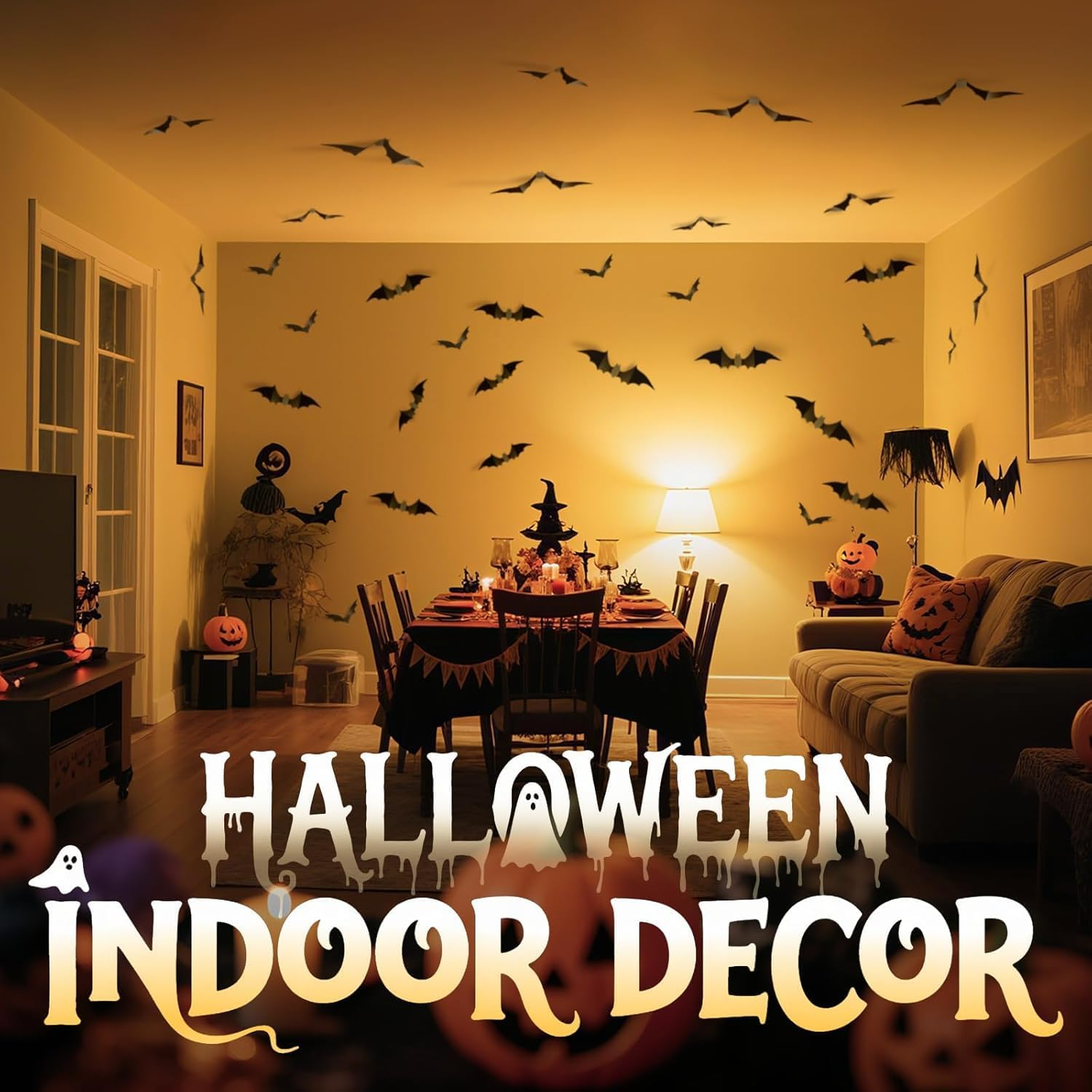 120 Pcs Bats Wall Decor Halloween Decorations, 3D Bat Stickers for Home Decor 4 Size Scary Black Spooky Bats Party Supplies image number 4