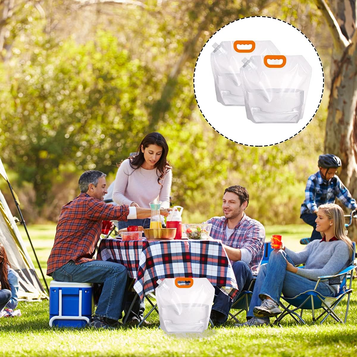 WELANE Collapsible Water Container, 2 PCS Portable Water Storage Carrier Bag for Outdoor Camping (5L /1.32Gallon) image number 2