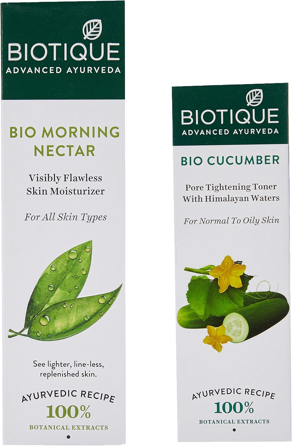 Biotique Bio Cucumber Pore Tightening Toner, 120Ml and Biotique Morning Nectar Flawless Skin Lotion for All Skin Types, 190Ml (Pack of 2)