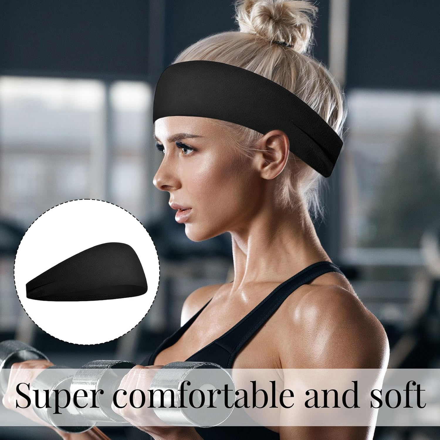 Headbands for Women and Men, 6 Pcs Sports Headband, Elastic Athletic Sweat Band, Hair Band for Men, Workout Headband, Non-Slip Wide Yoga Headband, Black Headband for Running, Cycling, Basketball image number 3