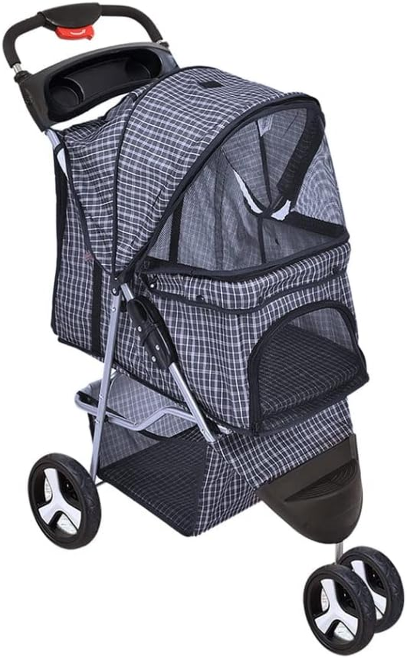 Pawz 3 Wheels Pet Stroller Dog Cat Cage Puppy Pushchair Travel Walk Carrier Pram Black, Dog Stroller with Detachable Basket, 2 Cup Holder, Folding Travel Stroller for Cats Dogs 25Kg Load image number 4