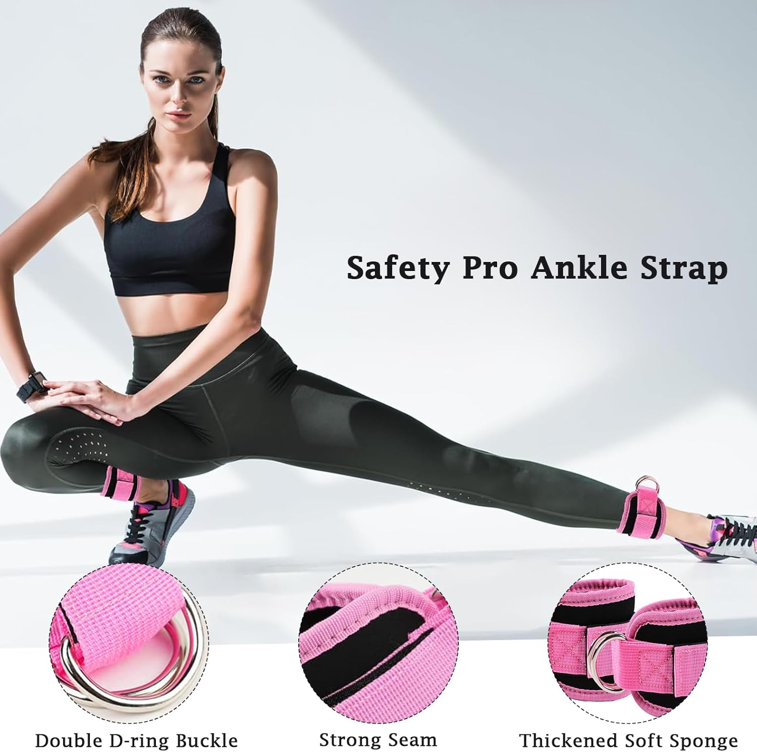 Ankle Straps for Cable Machines Resistance Bands Attachment,Sihuitu Gym Cuffs with Double Stainless Steel D-Ring,Weight Lifting D-Ring Booty Leg Workout Curls Kickbacks Hip Abductor - Black image number 4