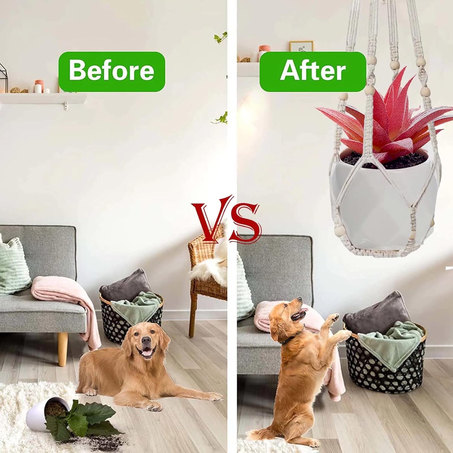 Macrame Plant Hanger Indoor & Outdoor Wall Hanging Planter + 2 Hooks Hanging Planters Basket Cotton Rope 4 Legs 35 Inch Used for Herbs Ferns Ivy Crawling Plants Hanging Planters(Lvory) image number 2