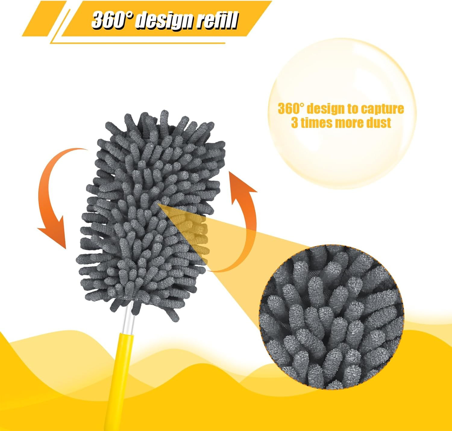 2Pcs Duster Refills for Swiffer, Microfiber Dusters Heavy Duty Refills 360 Ceiling Fan Duster Replacements Reusable Hand Dusters for Cleaning (Gray) - Blue image number 2