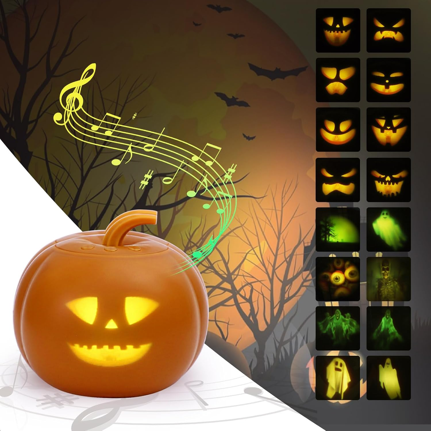 Lamp De Projection Anim&eacute;e Citrouille Halloween, 16 Animations Et Effets Sonores, Version Anglaise, Haut-Parleur Projecteur Int&eacute;gr&eacute; Pour Halloween D&eacute;coration F&ecirc;te De Famille image number 4