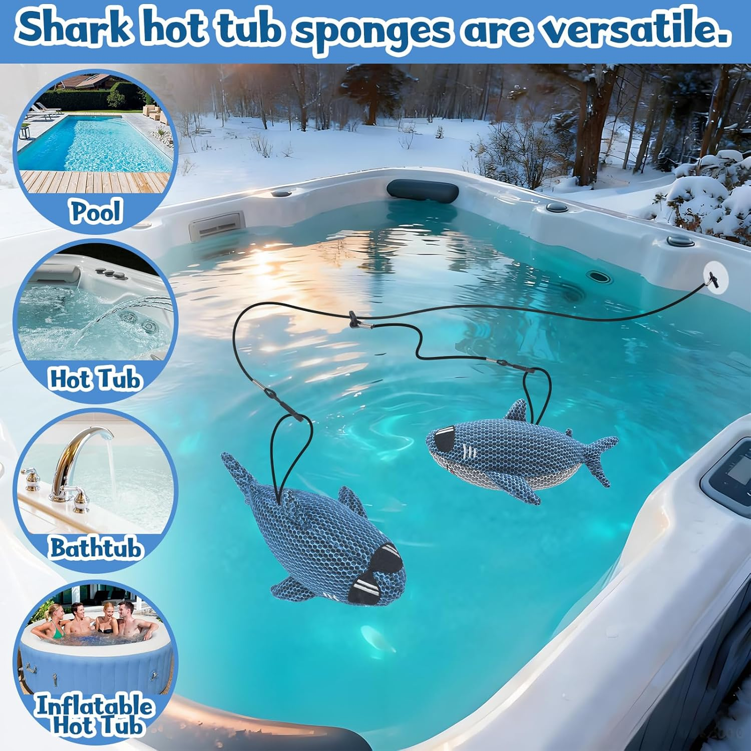 1 Pack Shark Hot Tub Scum Absorber for Hot Tubs and Pools Reusable Oil Absorbing Sponge Shark(Blue Shark, Unit Count, 1) image number 1
