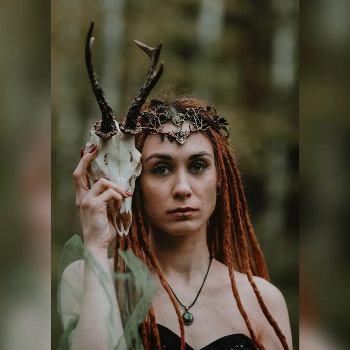 AIMALL Green Leaf Wreath Crown Hair Band with Adjustable Ribbon - Elven Fairy Bride Bridesmaid Headwear for Wedding, Photo Props, and Fantasy-Themed Events image number 5