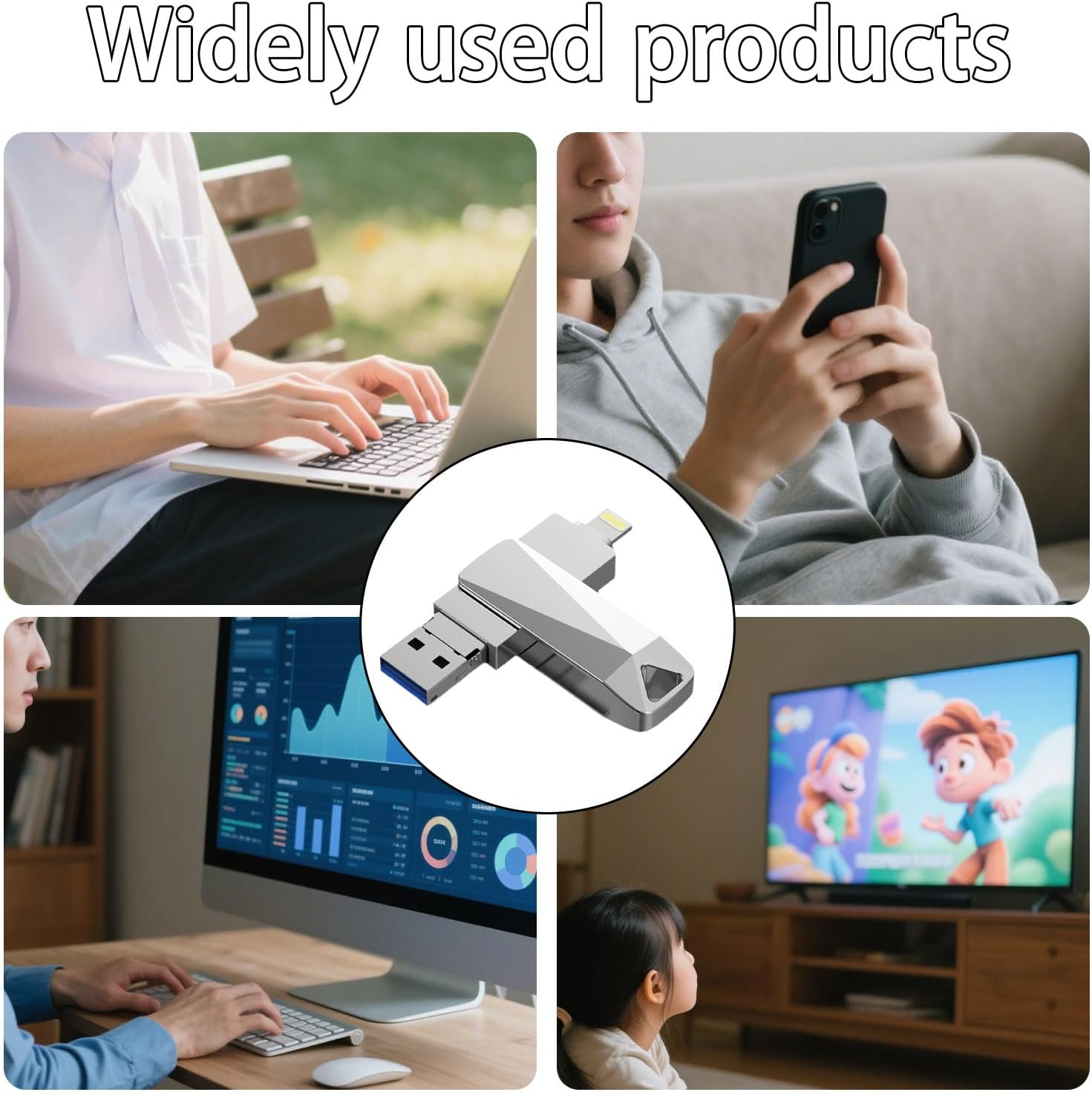 4-In-1 USB Drive, 2TB Iphone USB Stick, USB Flash Drive, External Storage USB 3.0 Memory Stick Thumb Drive, Compatible with Iphone/Pc/Ipad/Android/More Devices