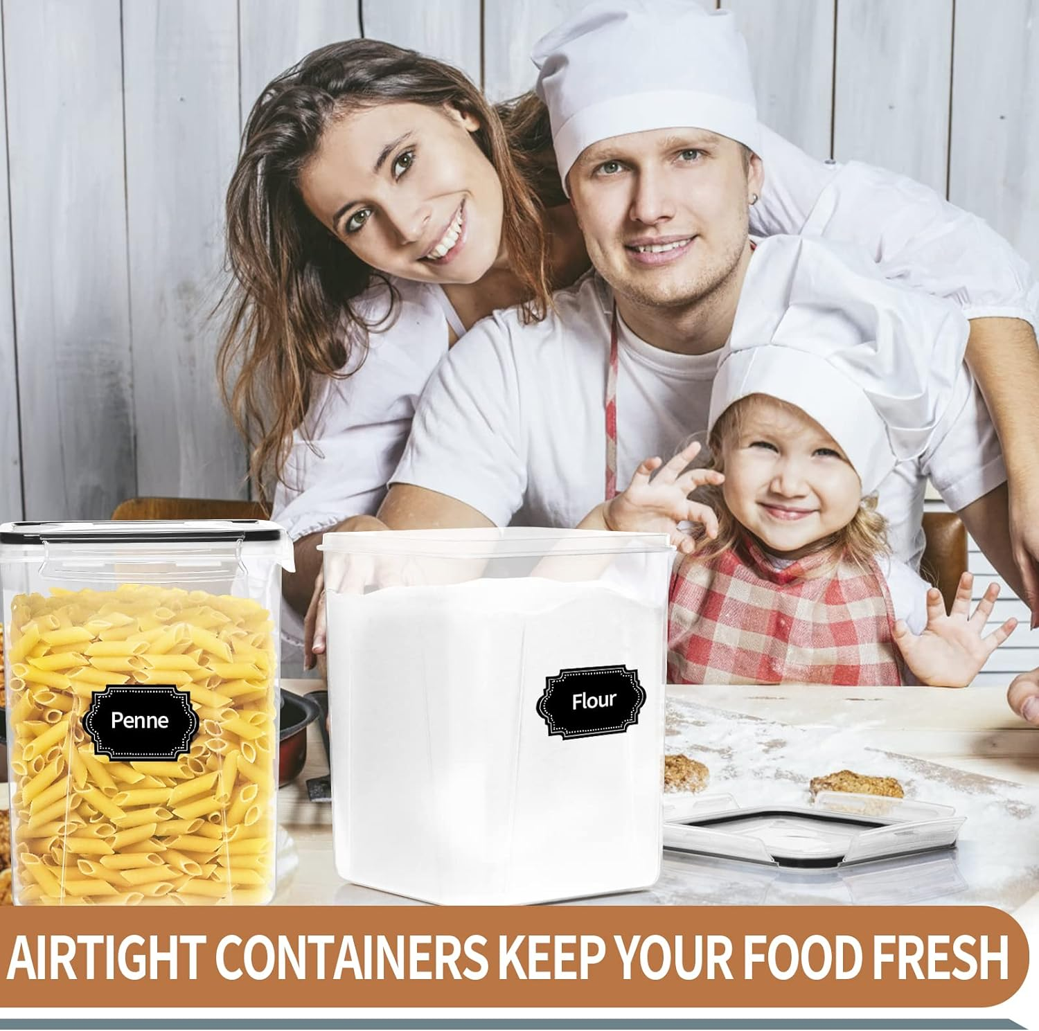 PRAKI Large Airtight Food Storage Containers 5.2L / 195Oz, BPA Free, 4Pcs Pantry Kitchen Organizers and Storage for Flour, Sugar, Baking Supplies, Plastic Flour Container with 20 Labels & Maker image number 1