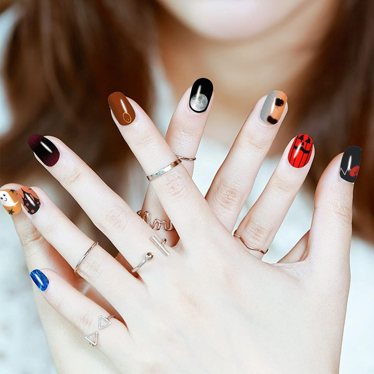 XEAOHESY 30 Sheets Halloween Nail Stickers with Nail File Halloween Nails Tape Strips for Design Halloween Nail Decals Press on Nail Polish Strips Stickers for Women Halloween Nail Art image number 1