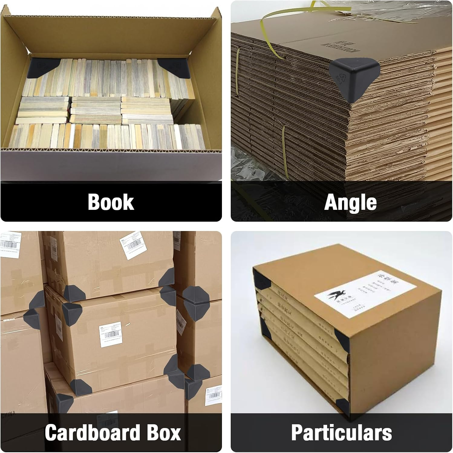 EATAKWARD 200 Pcs Packaging Edge Protectors, Plastic Heavy Duty Edge Corner Protector Golder, Shipping Box Corner Protectors Corner Guards for Boxes, Cartons, Panel Packaging, Black, 2'' X 2'' X 2'' image number 1