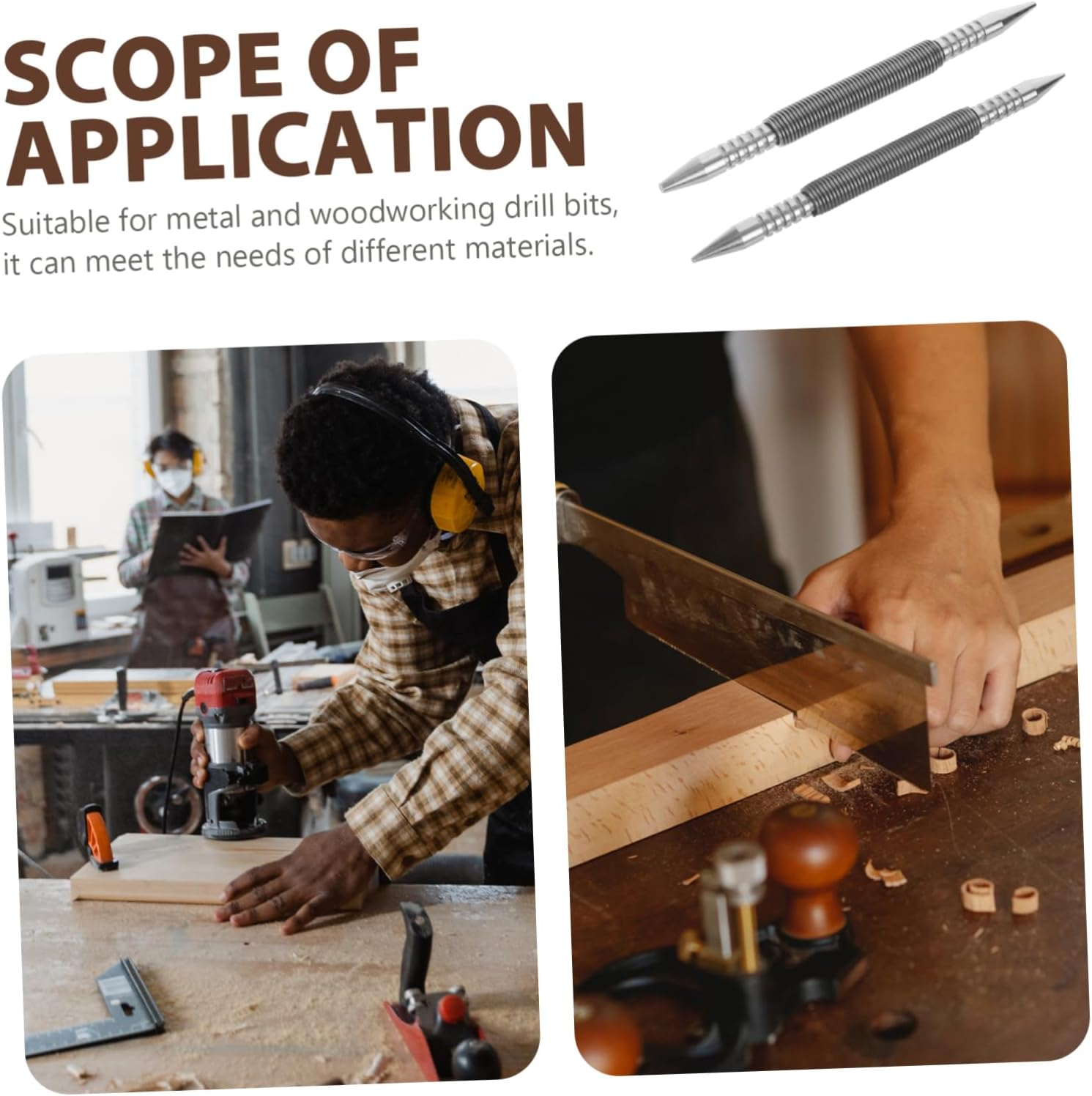 Anneome 2Pcs Spring Nail Punch Set Dual Head Spring Loaded Center Punch for Wood Metal Glass Hammerless Carbon Steel Nail Tool for Precise Marking image number 4