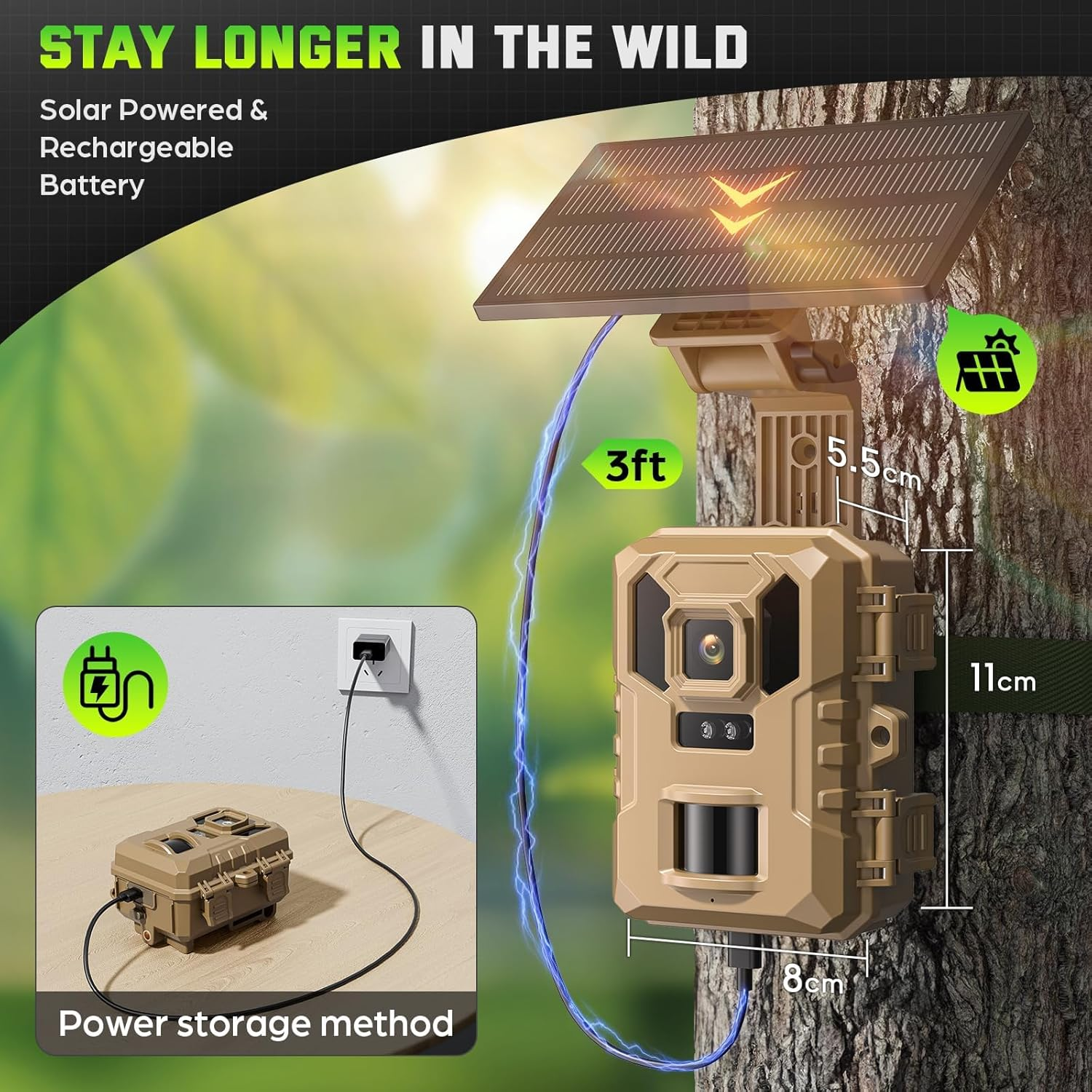 Trail Camera 4K 64MP, Wifi Game Camera with Night Vision, 32GB SD Card, Solar Power, 0.2S Trigger Speed, IP66 Waterproof