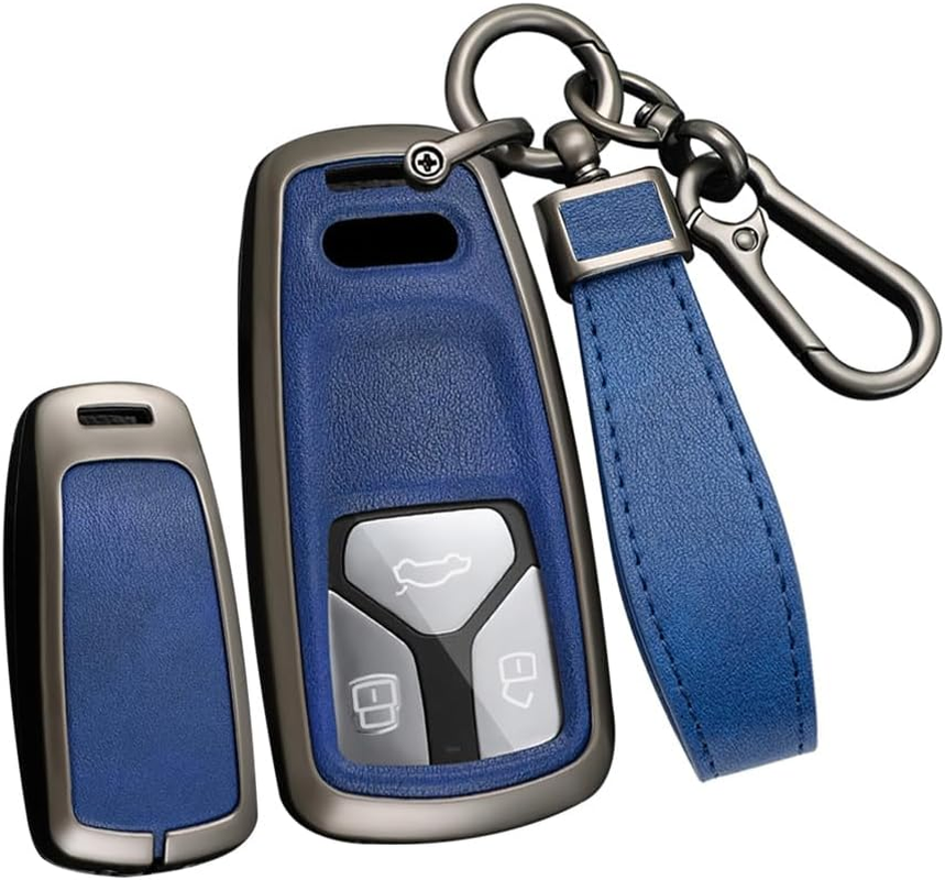 Smart Car Key Cover Protection Key Case Key Fob Keyring Fit for Audi A4 S4 RS4 B9 A5 F5 S5 RS5 A6 A7 C8 A8 S8 Q2 Q5 SQ5 Q7 SQ7 TT TTS TTRS R8 3 Buttons Zinc Alloy Key Fob Cover Black Blue image number 2