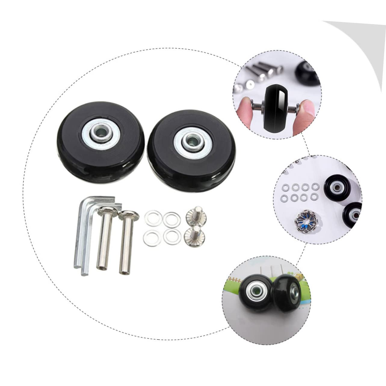CIYODO 41X18Mm Luggage Replacement Wheels with Axle and Wrench, Wear-Resistant Suitcase Repair Kit for Travel Bags, Suitcase Bearings for Trolley Case Maintenance image number 2