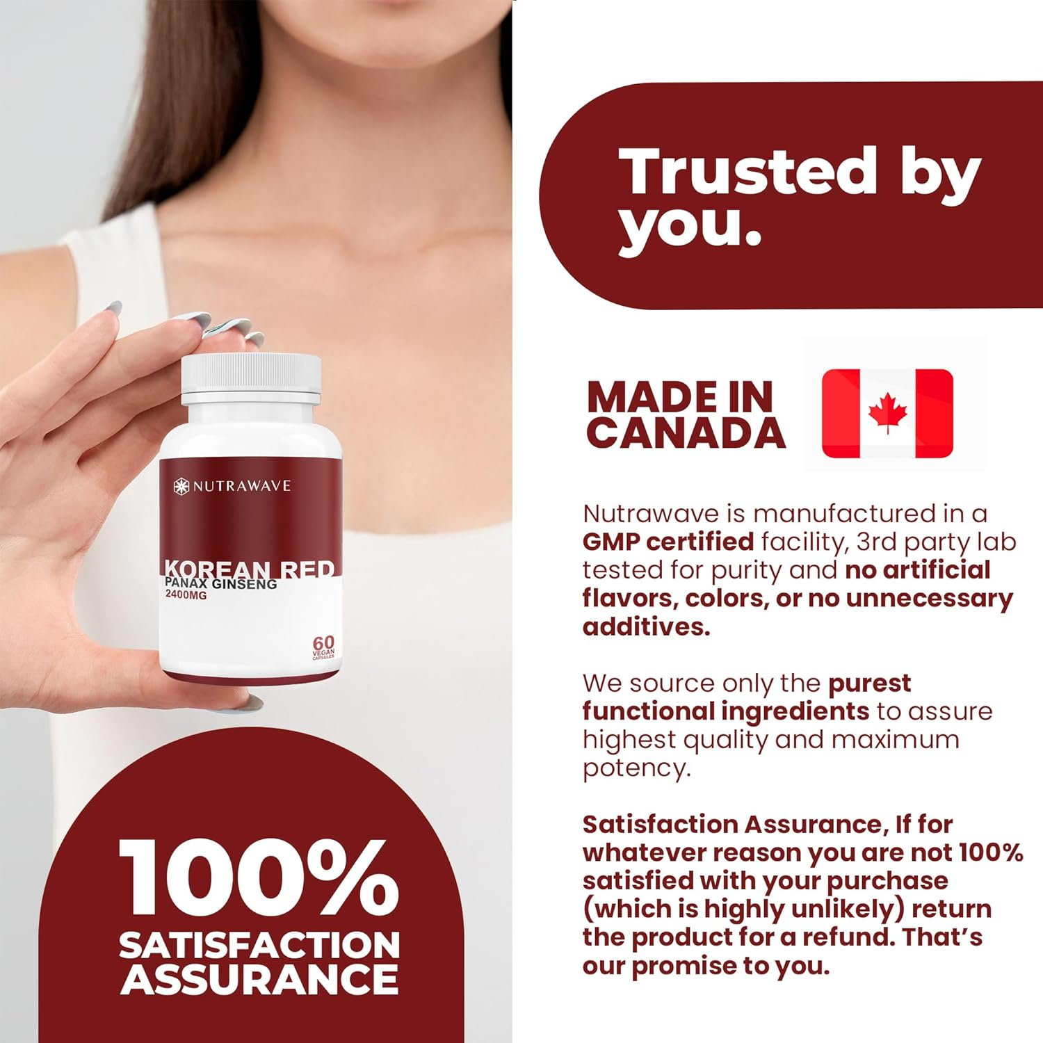 Nutrawave 2400Mg Korean Red Panax Ginseng Capsules | 4:1 Extract | Non-Gmo, Vegan, Gluten-Free | 60 Easy-To-Swallow Capsules image number 2