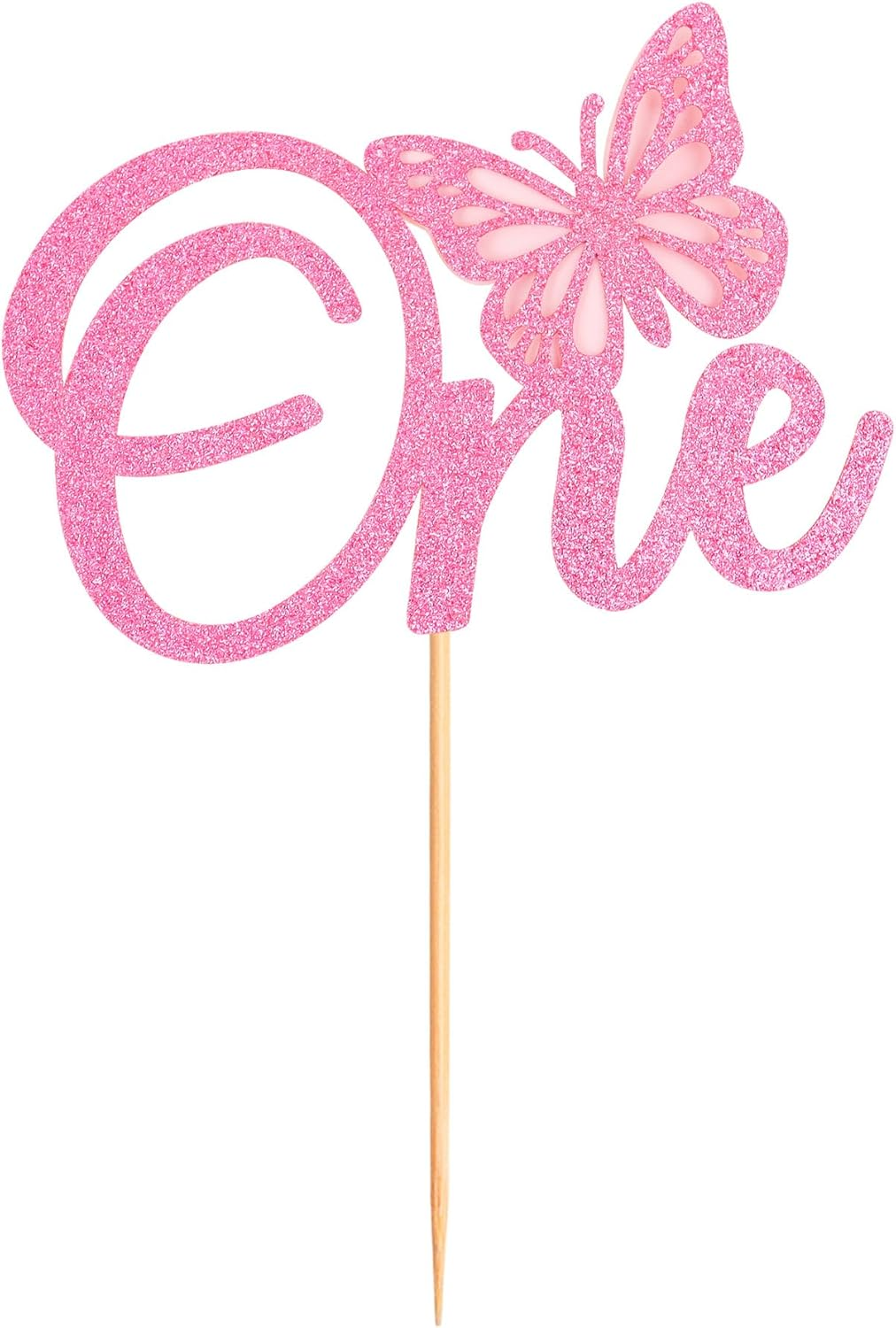 Pink First Birthday Butterfly Topper 1St Birthday Cake Decoration Supplies,One Sign Butterfly Theme One Years Old Birthday Cake Topper image number 3