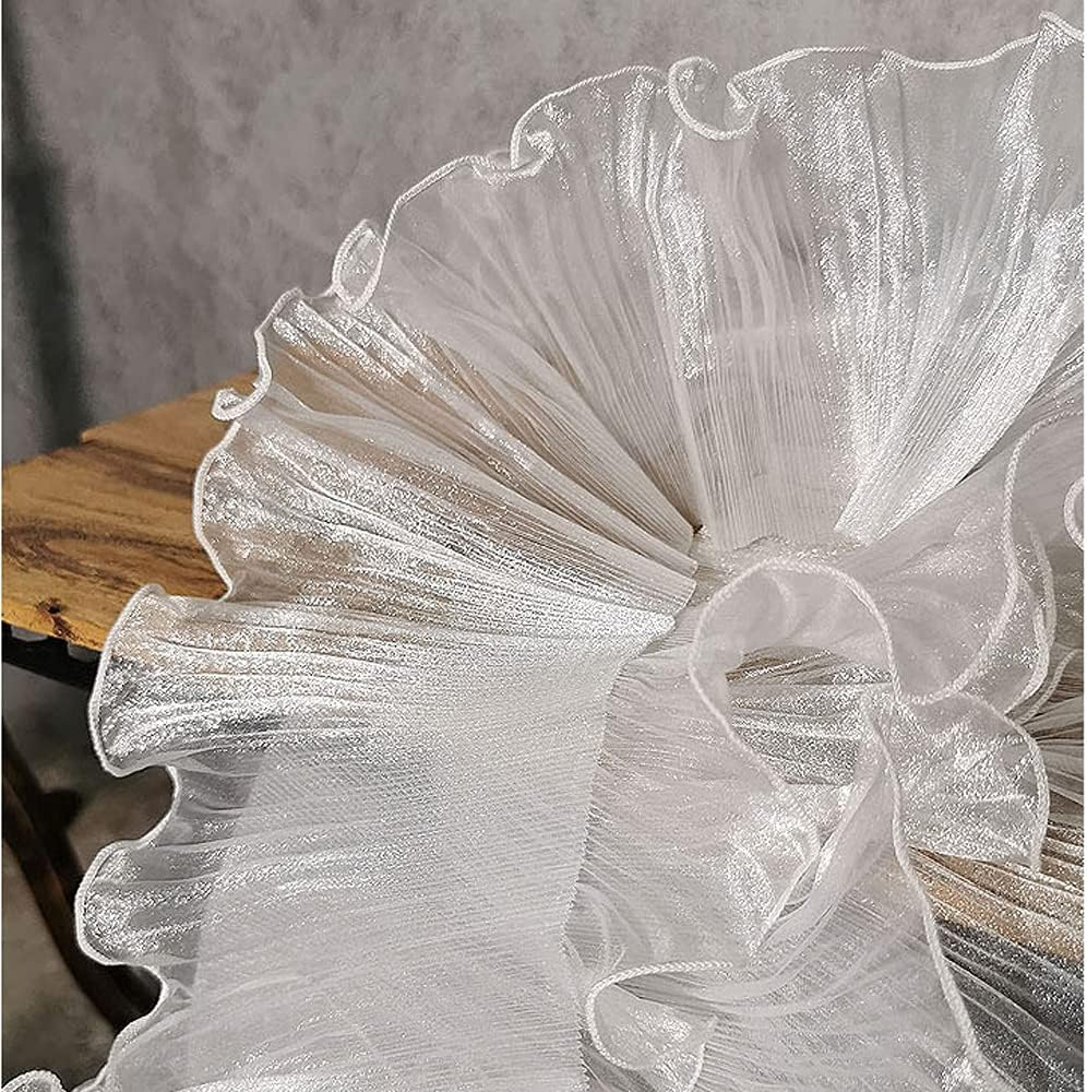 5 Yards Retro Ruffle Pleated Chiffon Trim Dress Bag Decoration Tulle Fabric Applique Trimming Craft Sewing (Black Ruffle) image number 6