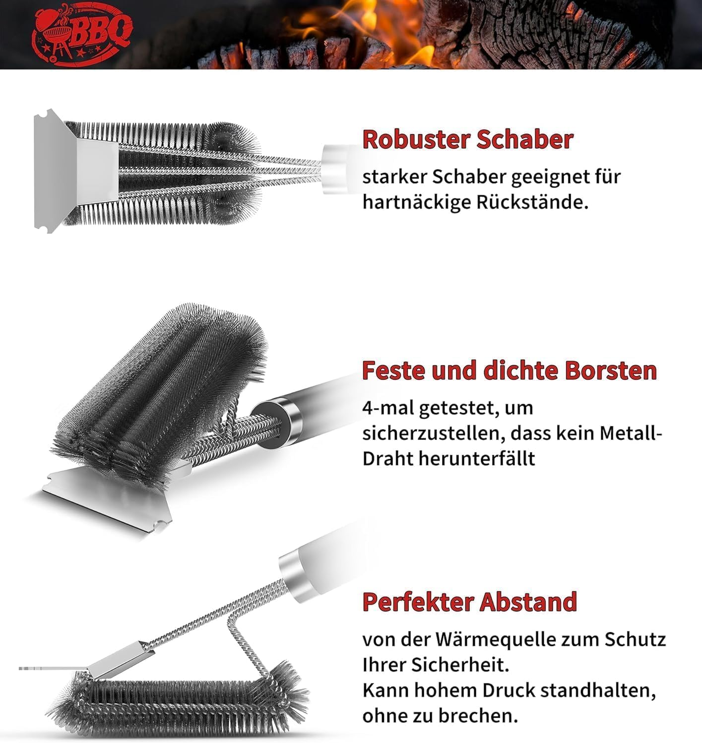 Cozioz 45 CM BBQ Grill Brush with Scraper &ndash; Adjustable Handle for Easy Cleaning of Outdoor Grills, Smokers, Gas & Charcoal Grills