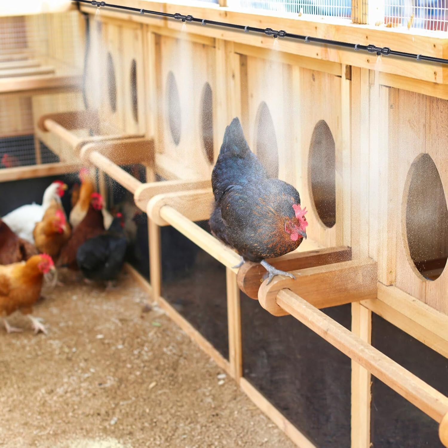Chicken Coop Cooling System for Poultry - Pre-Installed No Leakage Misting Hose with 39.4FT Line 11 Nozzles 3/4" Adapter, Chicken Coop Accessories for Summer Heat Backyard Garden image number 2