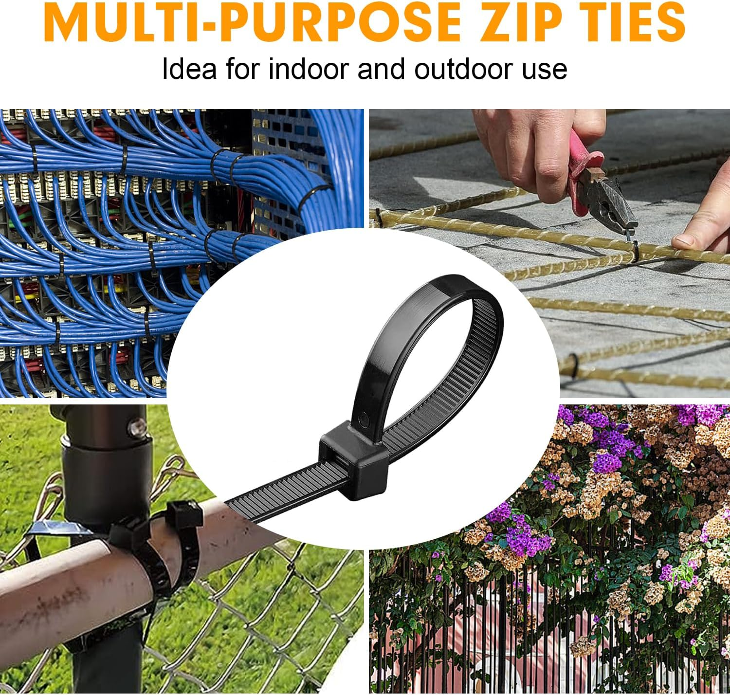RAZCC 1200Pcs Black Cable Zip Ties 12 Inch, Heavy Duty Plastic Nylon Tie Wraps with 50Lb Tensile Strength for Indoor & Outdoor image number 3