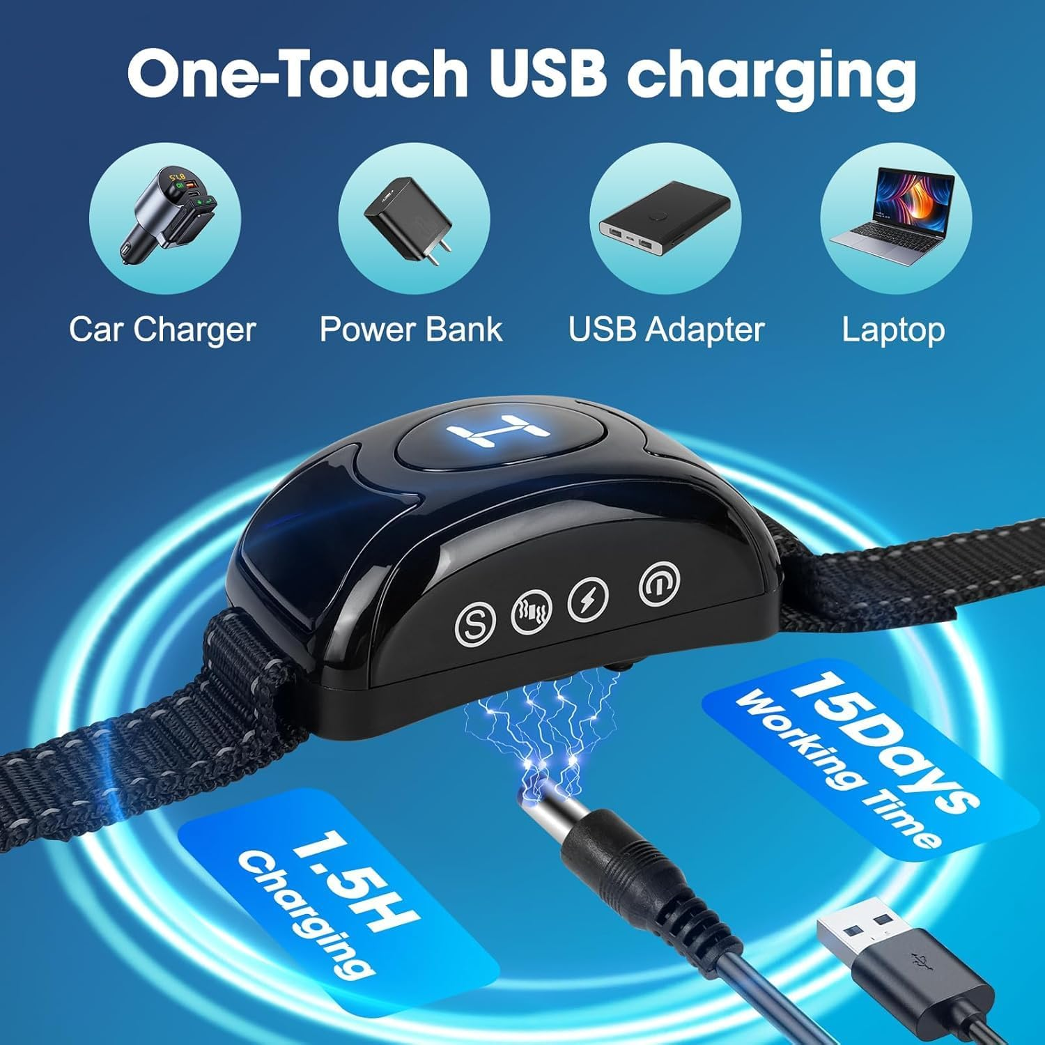 Dog Bark Collar 2-Pack, Adjustable anti Barking Device for Dogs Fits 12-150Lbs, IPX7 Waterproof Shock Collar for Dogs with 4 Training Modes, 3 Levels, One Touch USB Charging, Comfortable and Safe image number 4