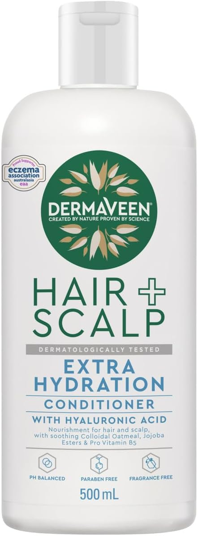 Dermaveen Hair + Scalp Extra Hydration Conditioner 500 Ml for Sensitive Scalps and Dry Hair | Soothes Sensitive Scalps and Hydrates Dry Hair, Boosted with Oatactiv+ (6 in 1 Skin Benefits) and Hyaluronic Acid