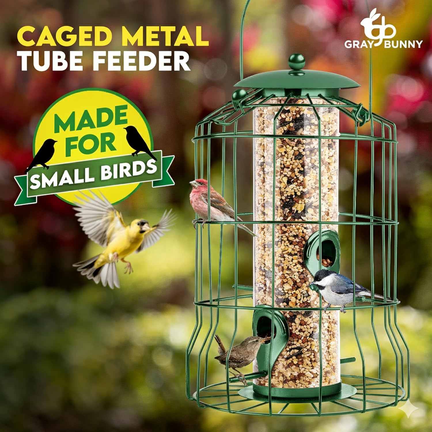 Graybunny GB-6860 Caged Tube Feeder Squirrel Proof Wild Bird Feeder image number 4