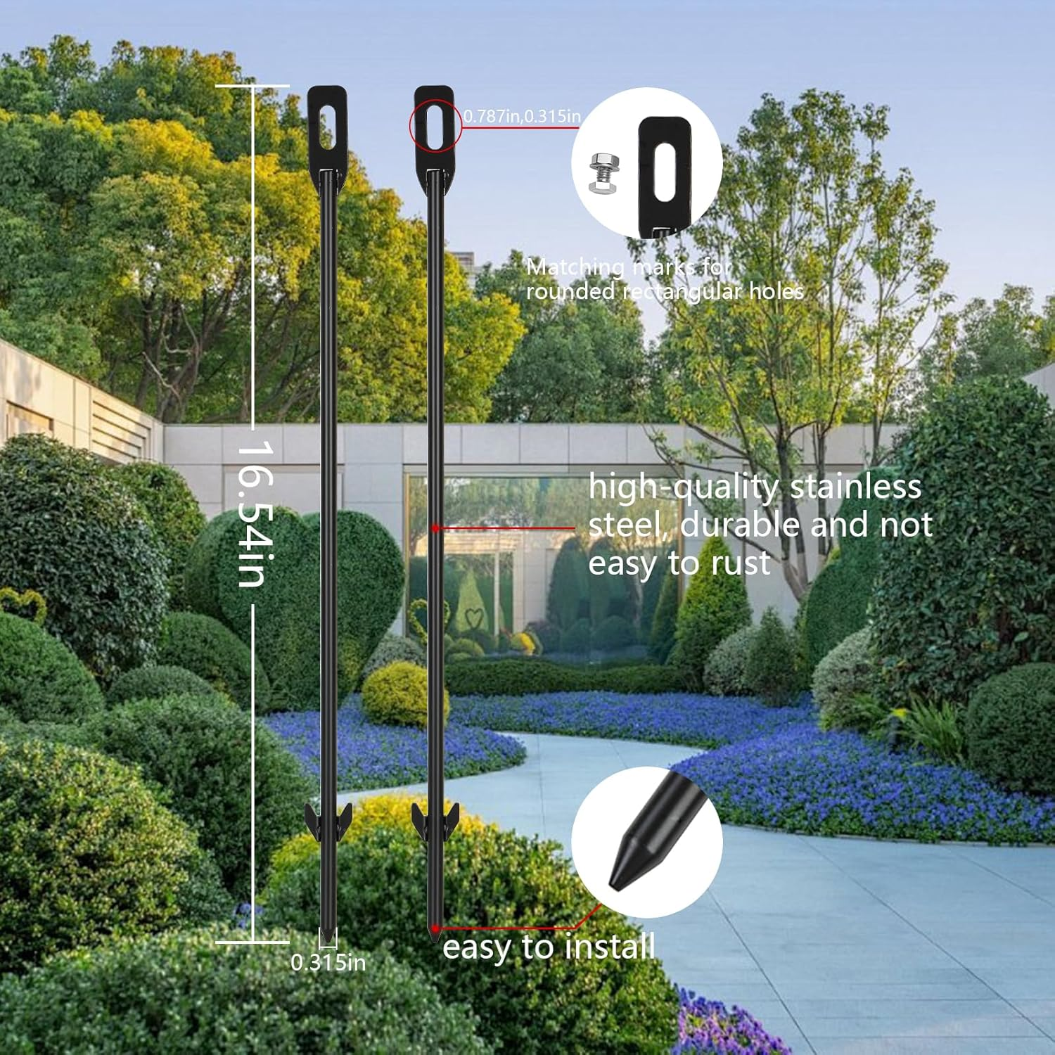 Pack of 4 Metal Yard Sign Stakes, Length 16.5 Inches Thickness 0.3 Inches for Ground Yard Lawn, Rust, Wind & Dust Resistant Sturdy Metal Stake, Not Easy to Shake, Color Available (Black) - Green image number 2