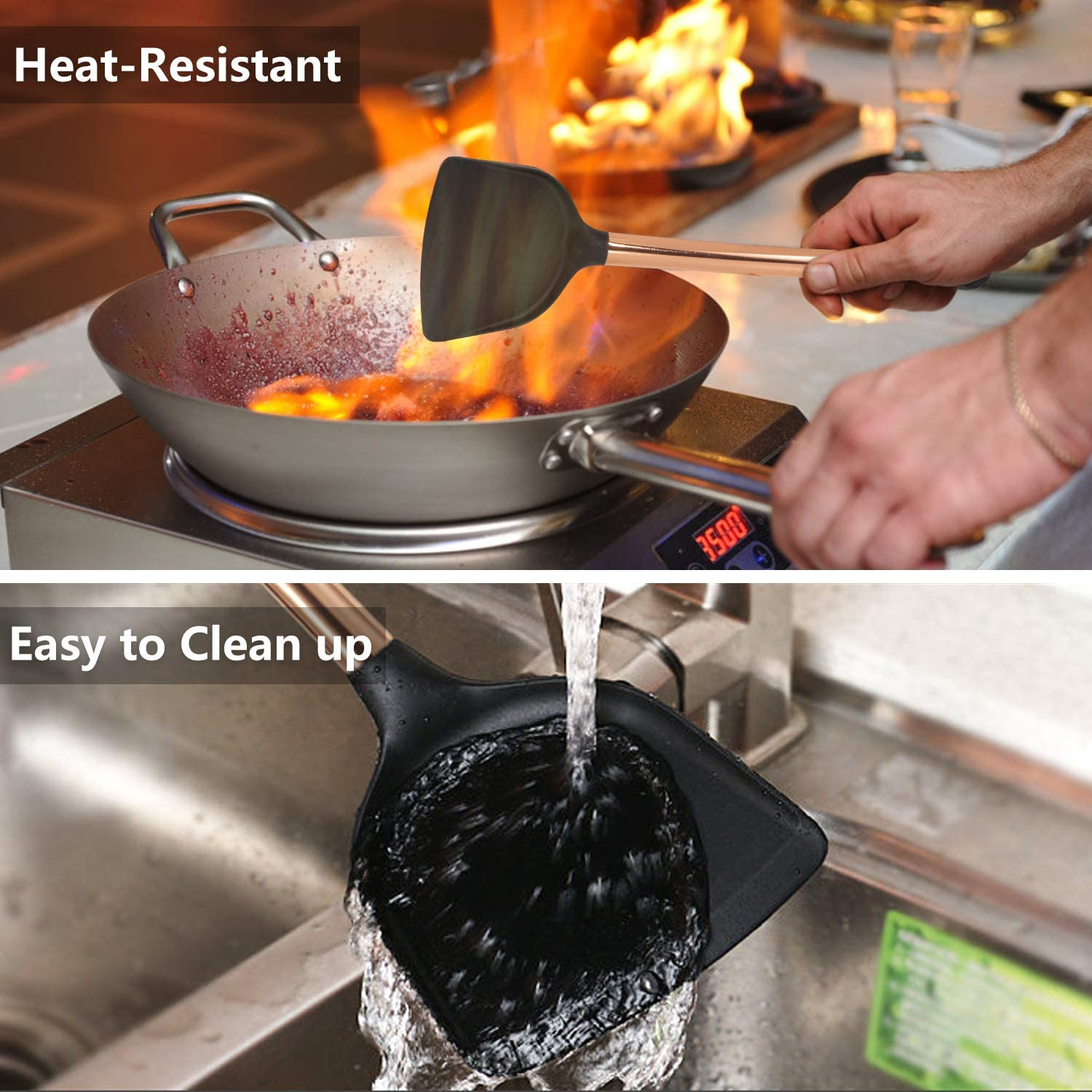 MIBOTE 19Pcs Silicone Cooking Kitchen Utensils Set with Stainless Steel Handle and Holder, Bonus High Value Stainless Steel Measuring Spoons image number 2