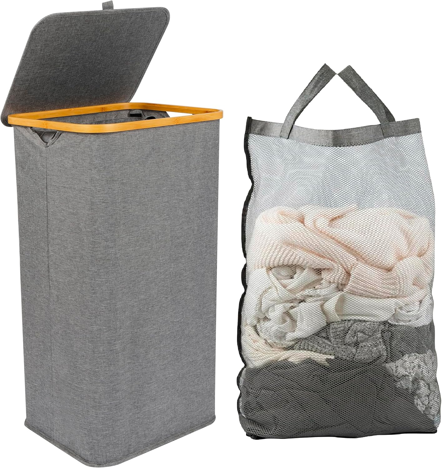 OKAM 100L Laundry Basket with Lid &ndash; Large Collapsible Clothes Hamper with Removable Inner Bag & Bamboo Frame &ndash; Waterproof Laundry Organizer for Bedroom, Bathroom & Laundry Room image number 5