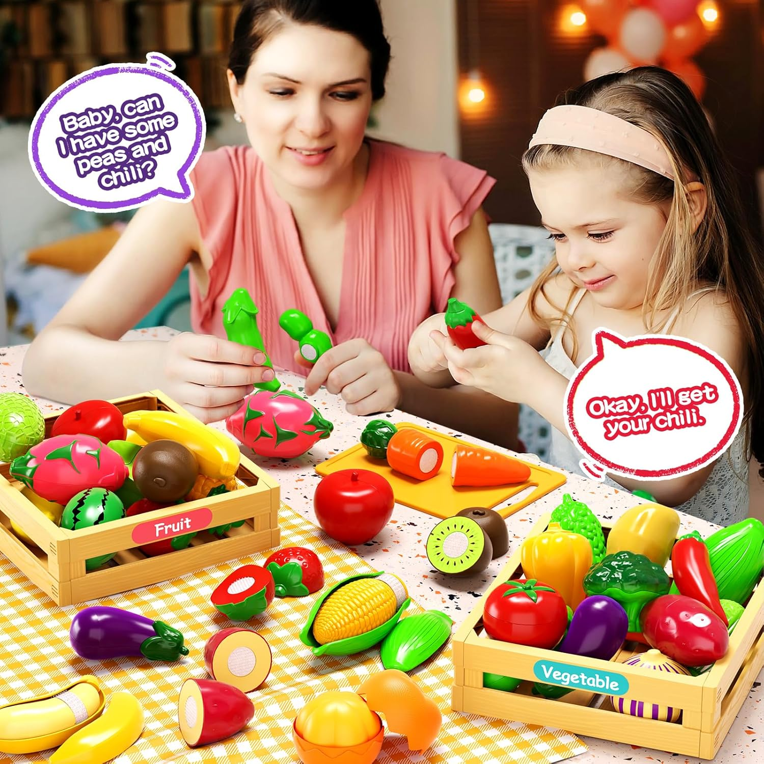 35PCS Pretend Play Food Cutting Set for Kids, Cuttable Fruits and Vegetables Toy with Knives, Cutting Boards and Baskets, Montessori Food Sorting Toys for Toddlers, Kids, Boys, Girls image number 4