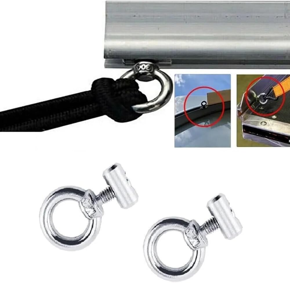 4Pcs Awning Rail Stoppers Rail Track Screws,6Mm Stainless Steel Awning Piping Stoppers with Carabiners, Secure RV Caravan Motorhome Campervan Tent Awnings Accessories image number 1