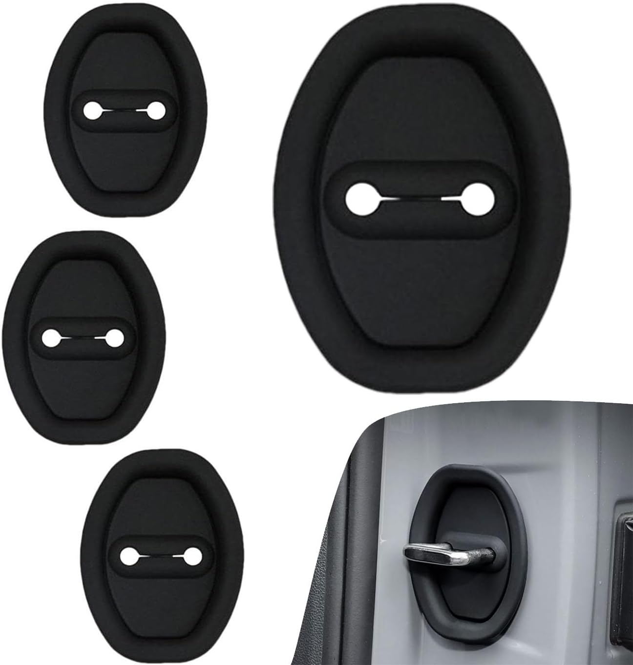 4Pcs Car Silicone Door Latch Protective Cover, Silent Shock Pads Silicone Door Lock Protector, Universal Silicone Door Latch Covers, Vehicle Doors Locks Guard Stopper Set Auto Accessories (Black) image number 4