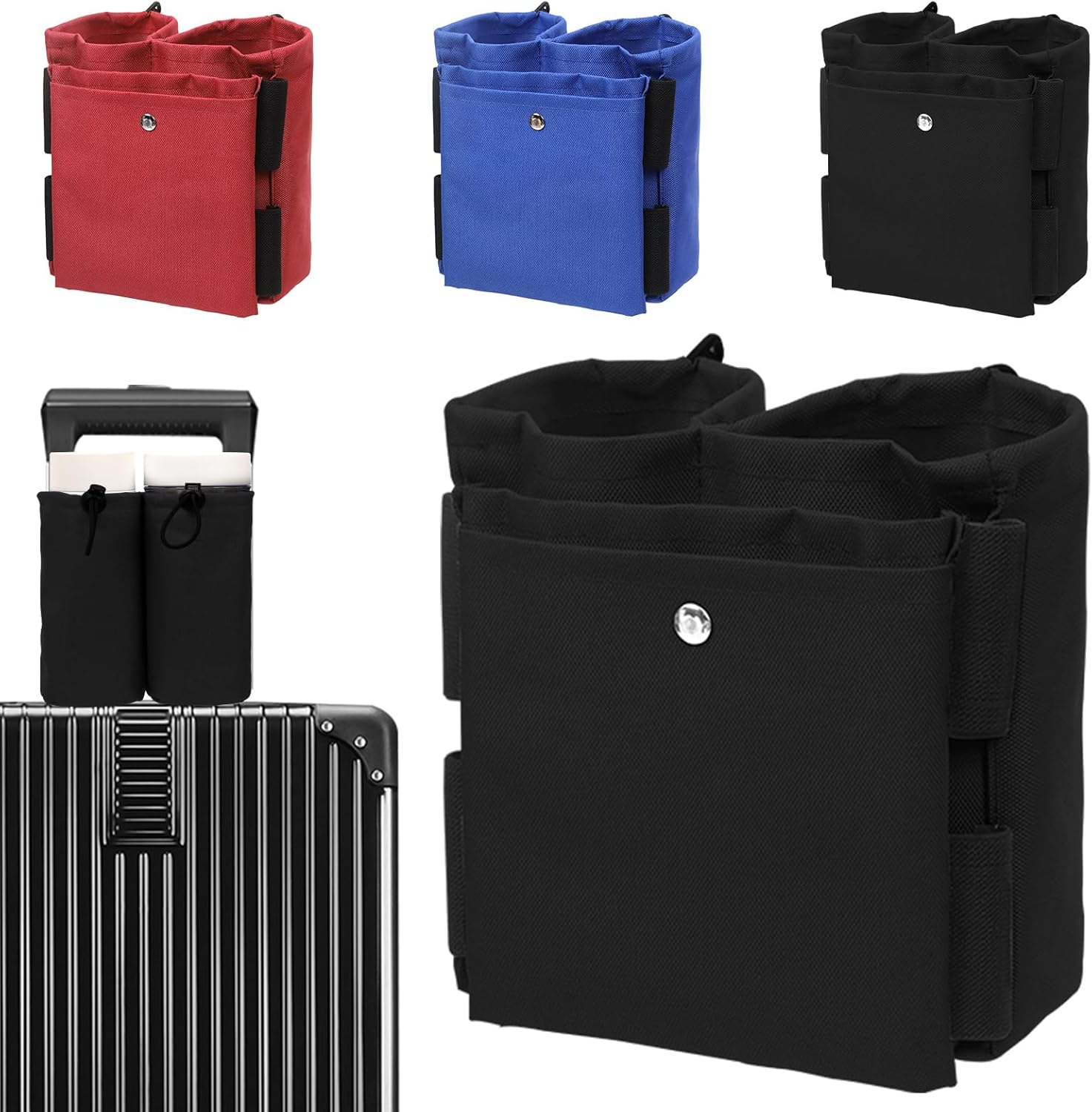 Rustark 1Pcs Black Luggage Travel Cup Holders for Suitcase Free Hands Universal Suitcase Drinks Holder Adjustable Luggage Accessories for Beverages Coffee Mug Gifts for Flight Attendants Travelers