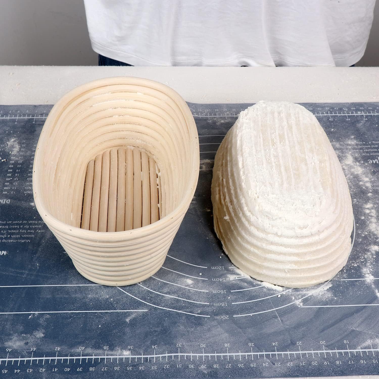 10Inch Oval Natural Rattan Bread Proofing Basket Sourdough Bannetons Fermentation Basket Pack 2 with Cloth Liner image number 2