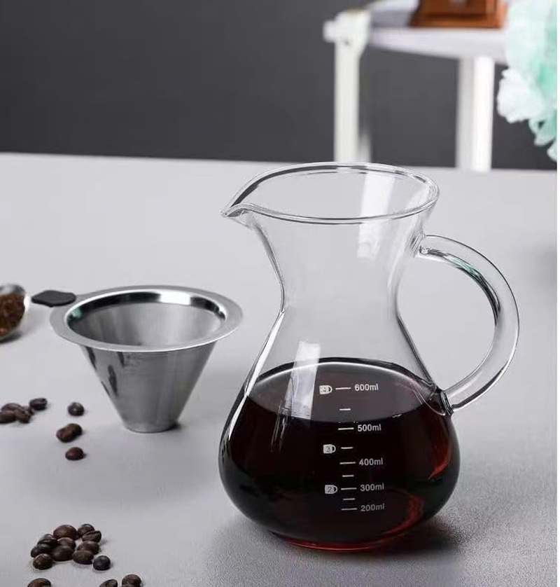KFKAA V60 Pour over Coffee with Reusable Double-Layer Stainless Steel Filter, 600Ml/20Oz Bpa-Free Glass Drip Coffee for Home, Cafe, Office image number 3