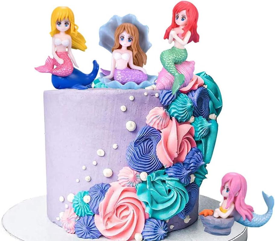 Cake Toppers Mermaid Cake Decoration Kids Cupcake Toppers Birthday Topper Mermaid Party Decorations Cake Ornaments for Girls Mermaid Shell 4 Pcs