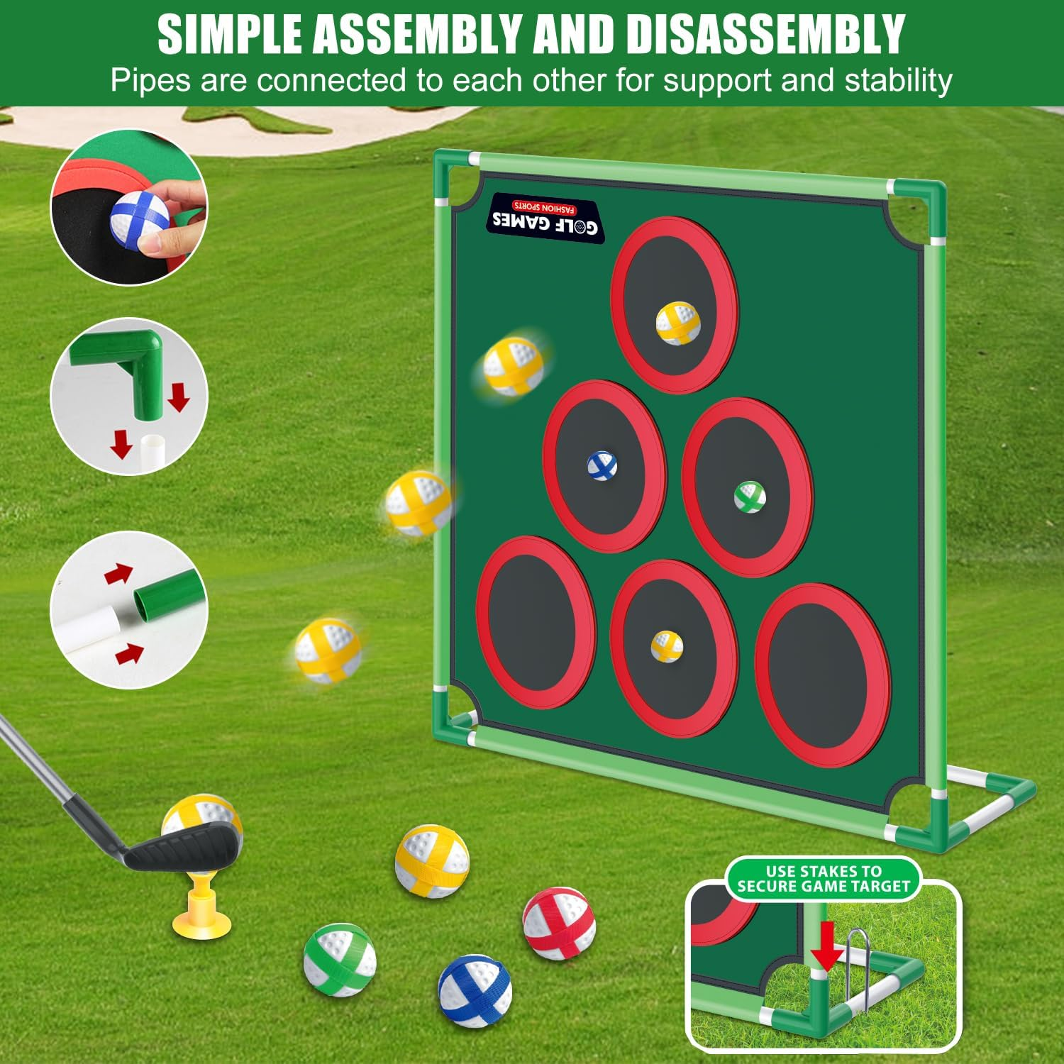 Mostop Golf Chipping Game Set - Backyard Cornhole Game Includes Putting Mat, 20 Sticky Balls, 6 Hole Covers, Club, Carrying Bag - Golf Target Yard Games for Golfers Indoor Outdoor, Dad image number 3