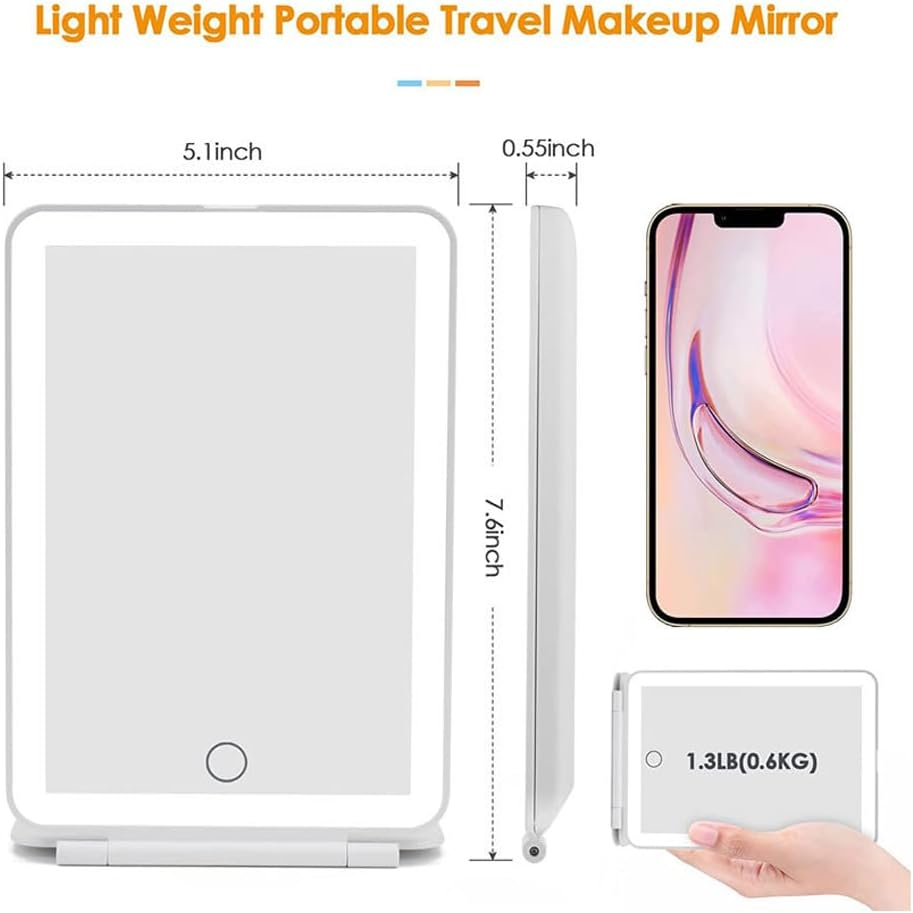 Mumoo Bear Rechargeable Travel Makeup Vanity Mirror with 72 Led Lights, Portable Lighted Makeup Beauty Mirror, 3 Color Lighting, Dimmable Touch Screen, Tabletop LED Folding Cosmetic Mirror with Lights image number 3