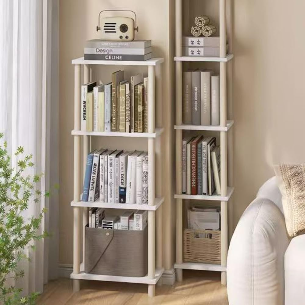 Hbluefat 4-Tier Solid Wood Shelf Bookcase, Modern Open Narrow Bookshelf, Free Standing Storage Rack, Multifunctional Display Stand for Home Office (White) image number 6