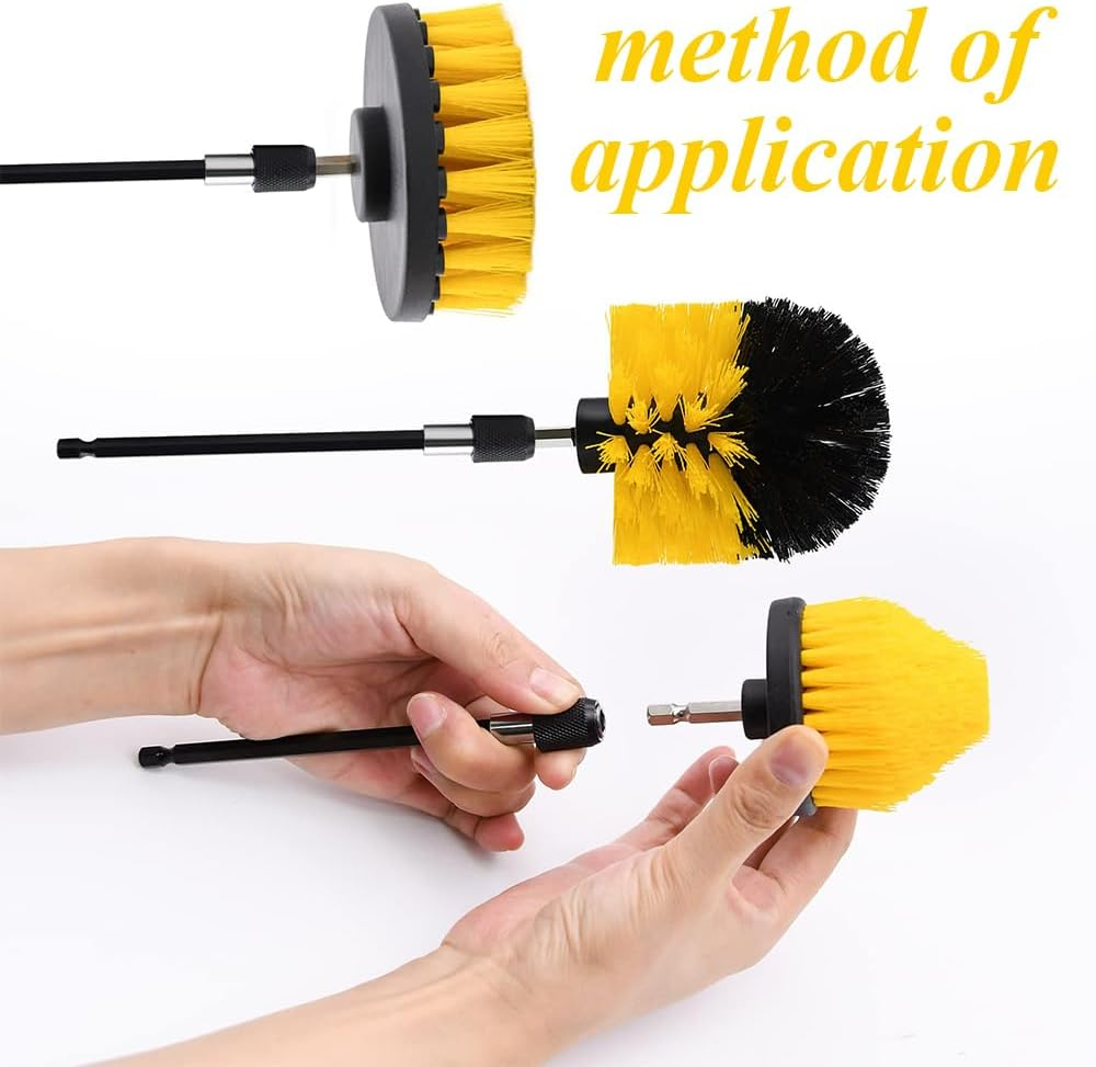 7 Pcs Drill Brush Attachment Set, Portable Drill Scrub Brush, Power Cleaning Scrub Brush Kit, Cleaning Kit Suitable for Car Bathroom Wooden Floor Laundry Room Cleaning (Yellow) image number 2