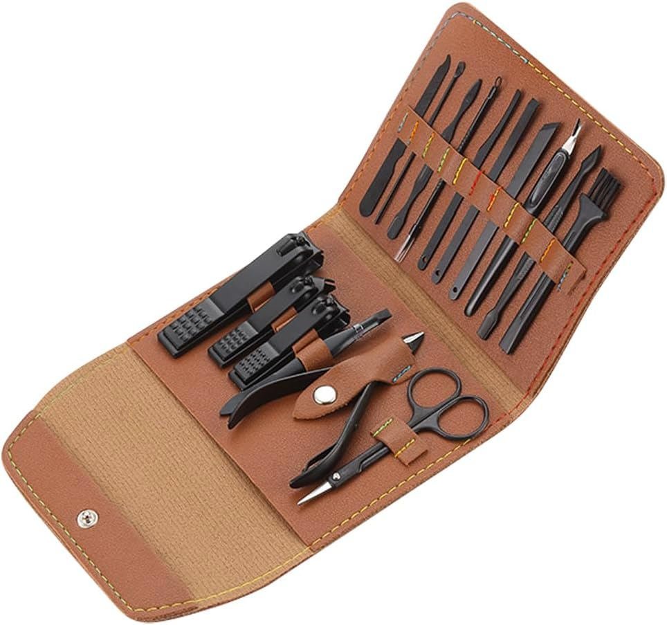 Manicure Set Professional Nail Clippers Pedicure Kit 16Pcs, Portable Stainless Steel Nail Kit Nail Clipper Set Manicure Set, Pedicure Kit Grooming Kit with Brown Leather Case for Men Women (Brown) image number 3