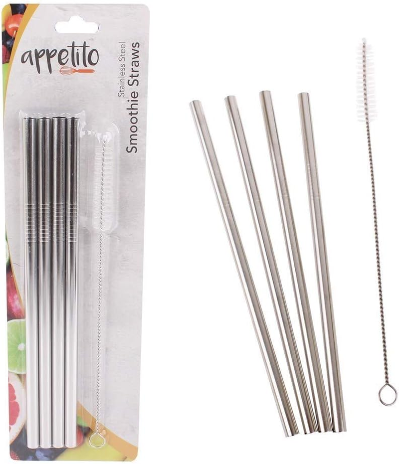 Appetito Stainless Steel Straight Smoothie Straws Set 4 W/Brush image number 2